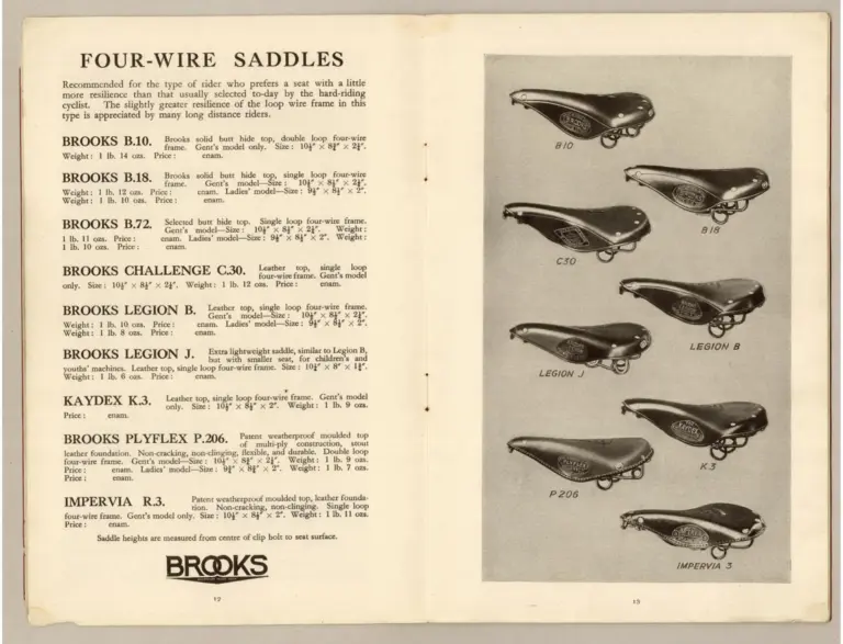 Brooks 1933 Catalog — Saddles and Riding Kit for Cyclists and Motor Cyclists (List No. 168) — page 7 of 14