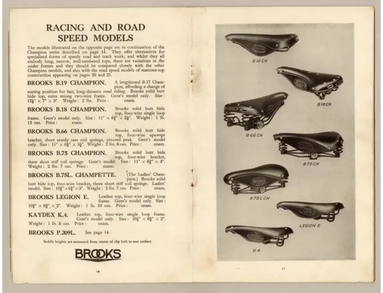 Brooks 1933 Catalog — Saddles and Riding Kit for Cyclists and Motor Cyclists (List No. 168) — page 9 of 14
