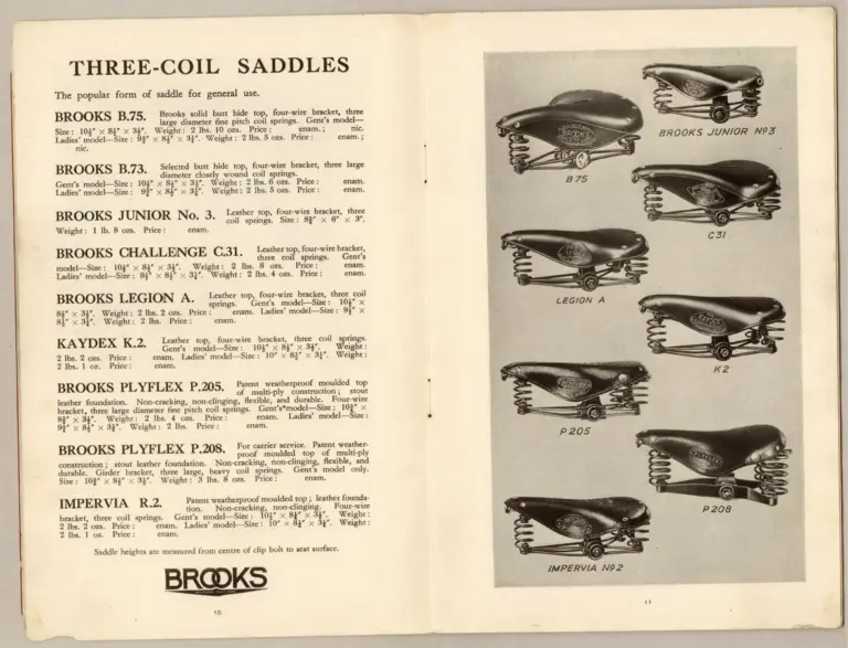 Brooks 1933 Catalog — Saddles and Riding Kit for Cyclists and Motor Cyclists (List No. 168) — page 6 of 14