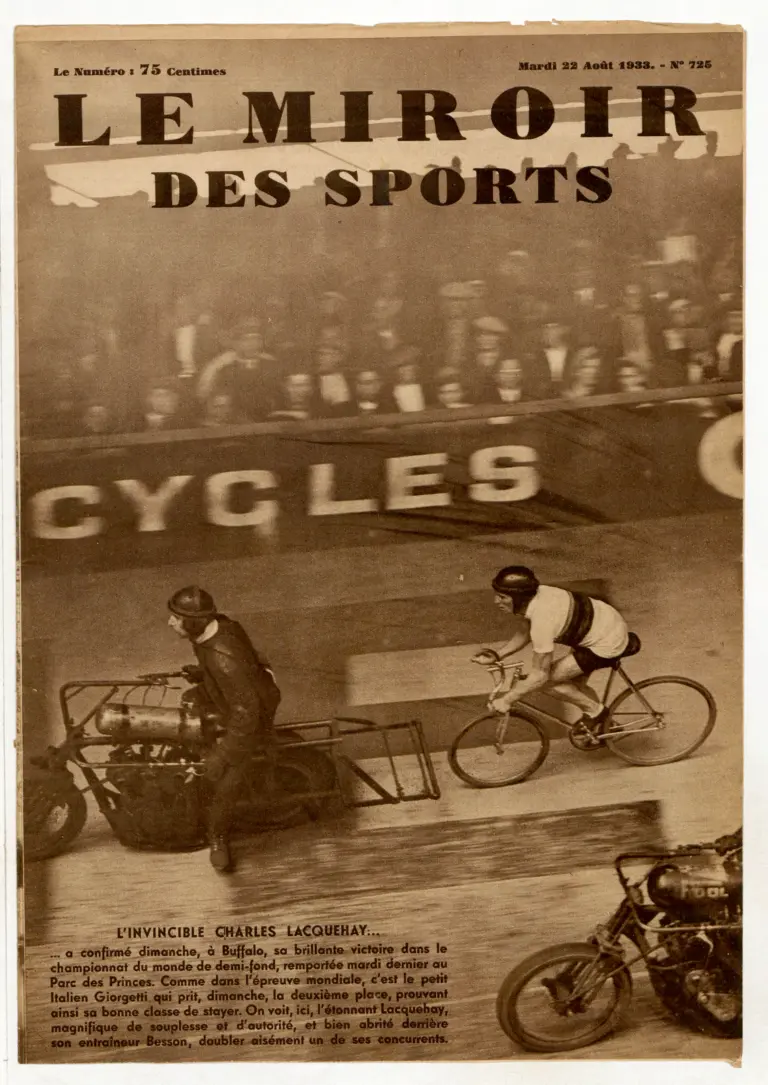 Le Miroir des Sports 22 August 1933 Cover — Charles Lacquehay, World Motor-Paced Champion — page 1 of 1