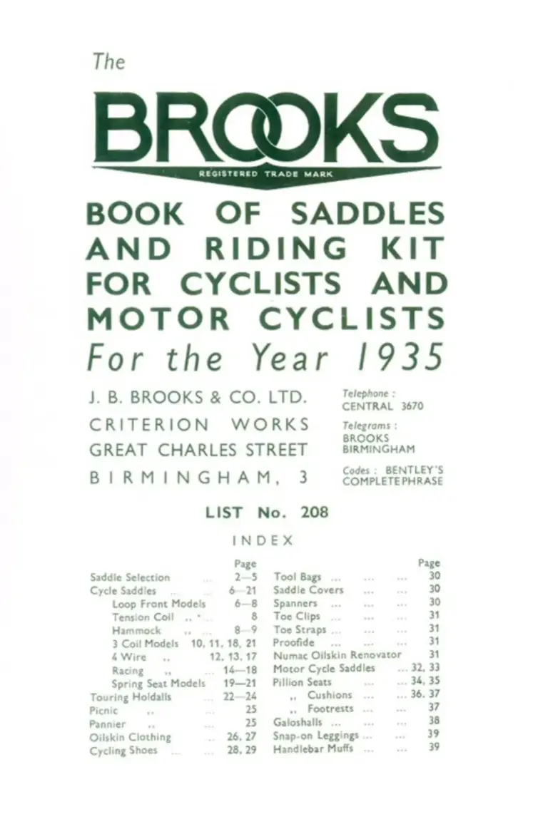 Brooks 1935 Catalog — The Brooks Book of Saddles and Riding Kit (List No. 208) — page 2 of 7