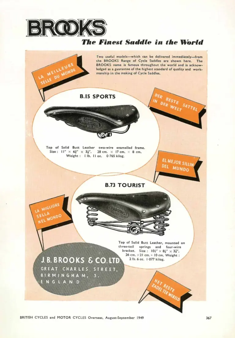 Brooks 1949 Advertisement — The New Lightweight Champions (British Cycles and Motor Cycles Overseas) — page 2 of 3
