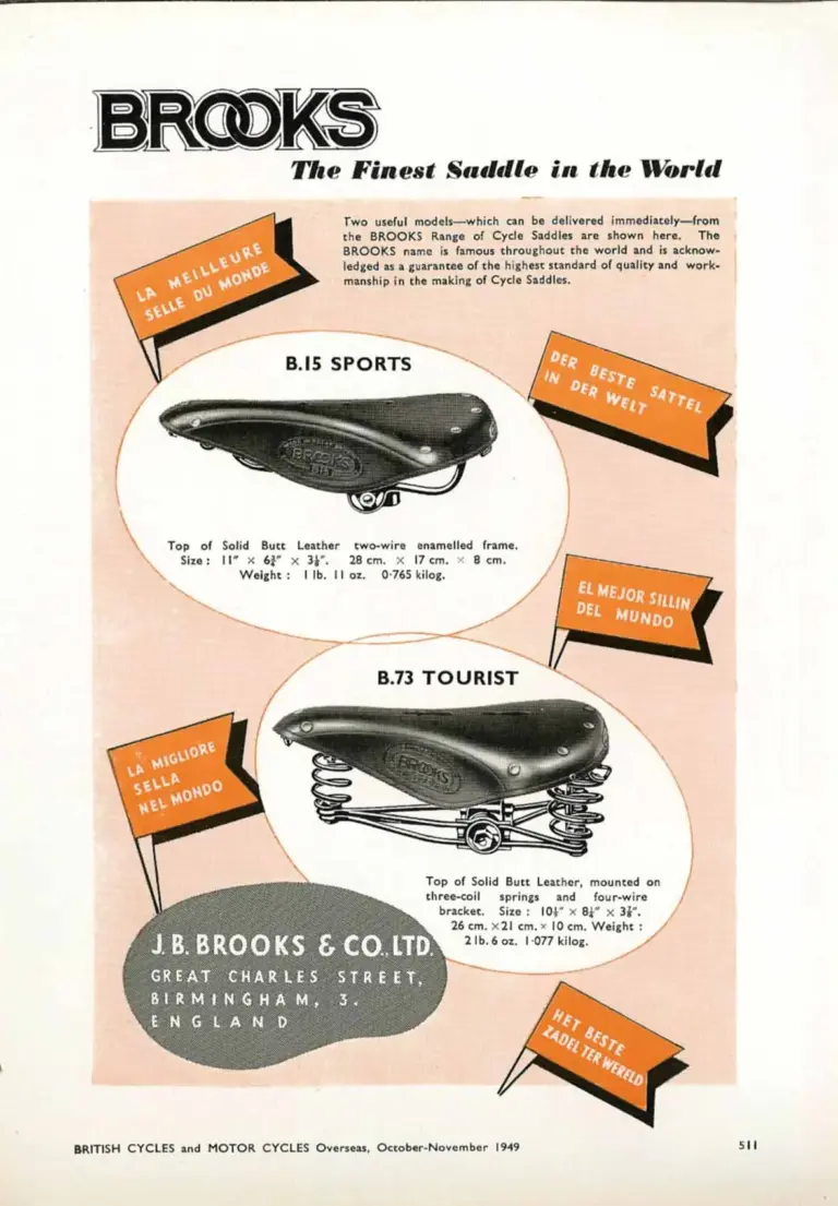 Brooks 1949 Advertisement — The New Lightweight Champions (British Cycles and Motor Cycles Overseas) — page 3 of 3