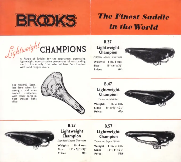 Brooks 1950 Leaflet — The Finest Saddle in the World, with Proofide and the Lightweight Champions — page 2 of 3
