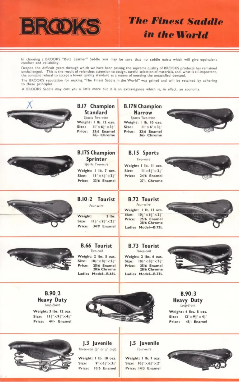 Brooks 1950 Leaflet — The Finest Saddle in the World, with Proofide and the Lightweight Champions — page 3 of 3