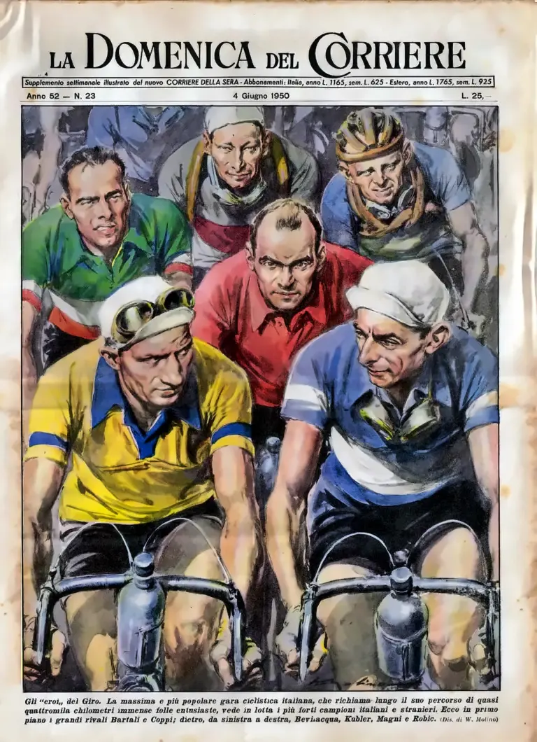 La Domenica del Corriere 4 June 1950 Cover — Gli “Eroi” del Giro — page 1 of 1