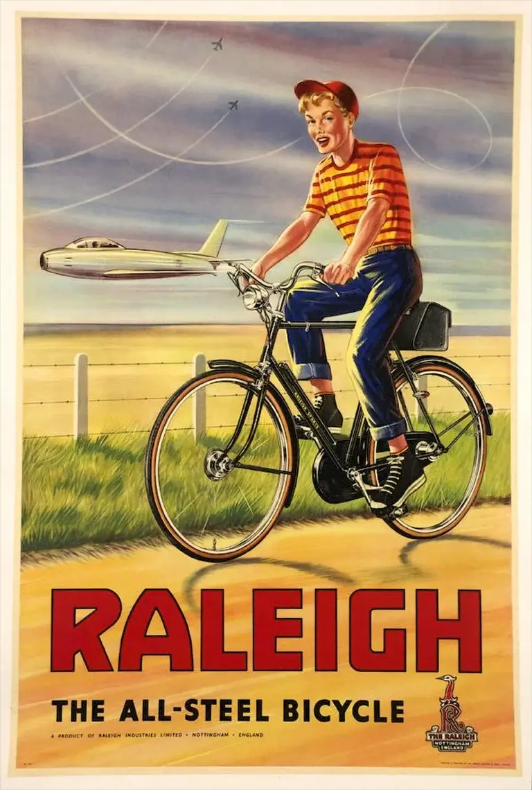 Raleigh 1950s Poster — The All-Steel Bicycle (Jet Age) — page 1 of 1