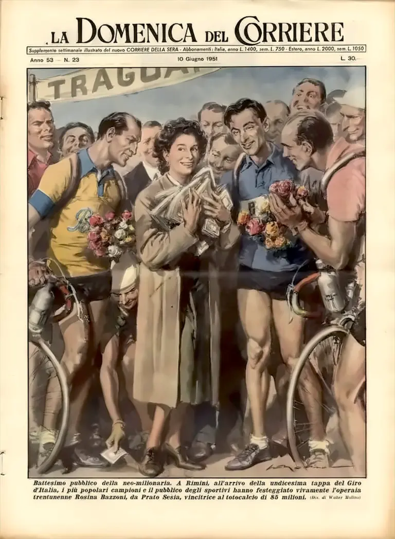 La Domenica del Corriere 10 June 1951 Cover — Rosina Bazzoni at Rimini — page 1 of 1
