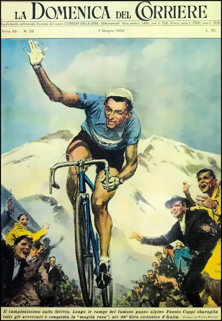 La Domenica del Corriere 7 June 1953 Cover — Coppi on the Stelvio — page 1 of 1