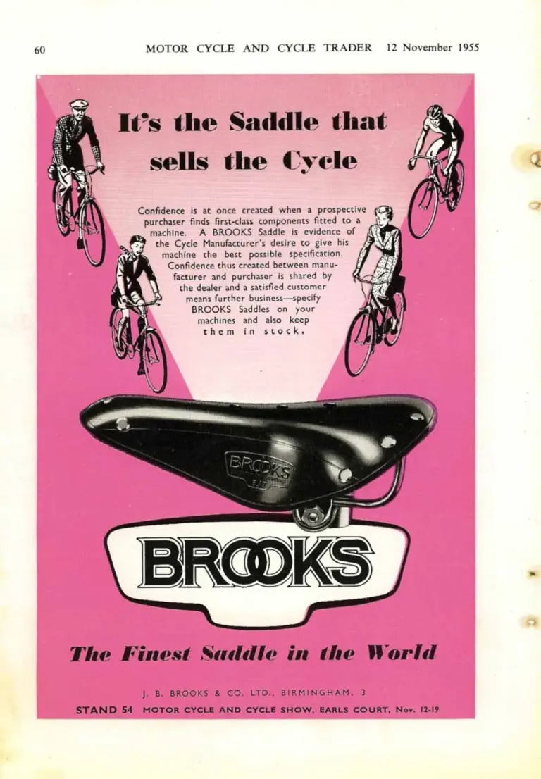 Brooks 1955 Advertisement — It's the Saddle that Sells the Cycle (Motor Cycle and Cycle Trader) — page 2 of 2