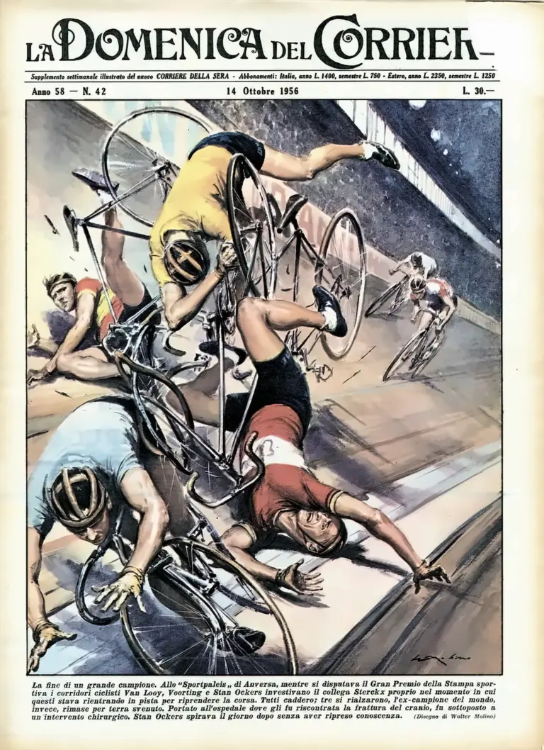 La Domenica del Corriere 14 October 1956 Cover — The Crash That Killed Stan Ockers — page 1 of 1