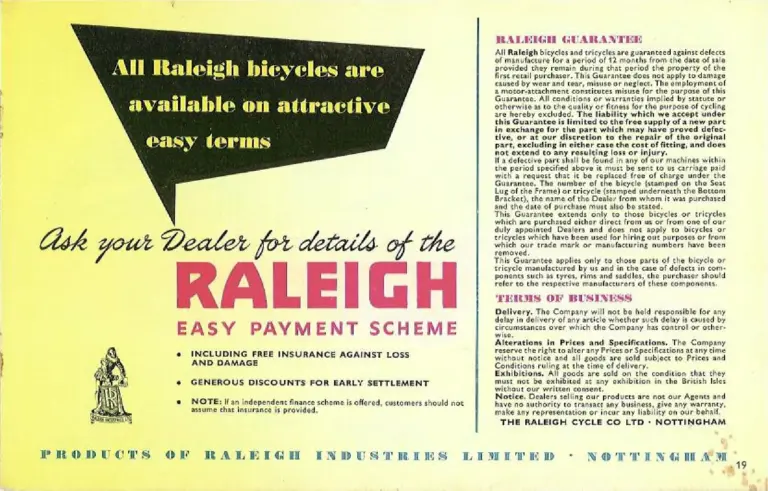 Raleigh 1958 Catalog — 'Magic Carpet' Cycling with Raleigh — page 19 of 20