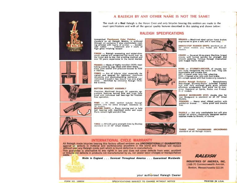 Raleigh 1968 Catalog — The World's Finest Bicycles (United States) — page 4 of 6