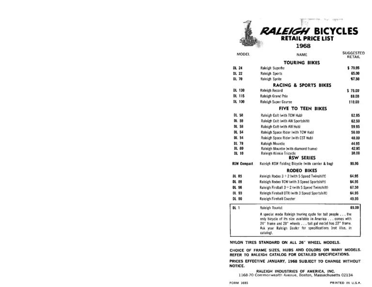 Raleigh 1968 Catalog — The World's Finest Bicycles (United States) — page 5 of 6
