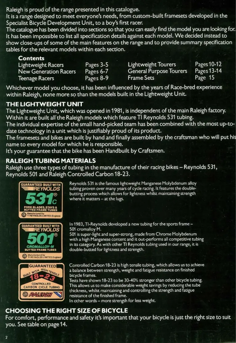 Raleigh 1984 Catalog — Racers: The Race-Bred Raleighs — page 2 of 16