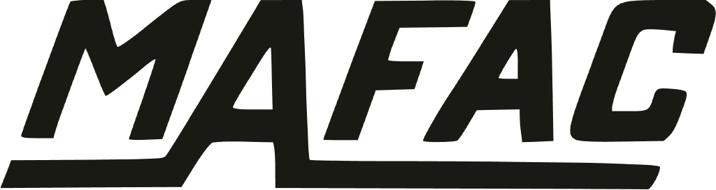 MAFAC logo, black slanted capitals over an underline bar