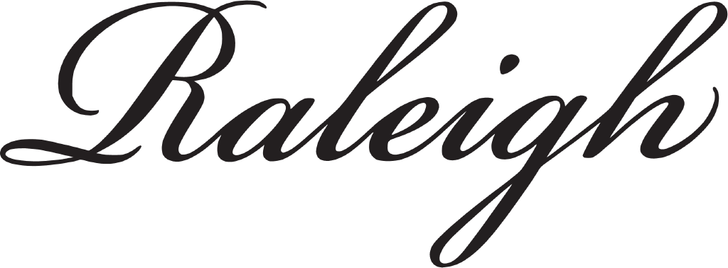 Raleigh logo, the name in black copperplate script