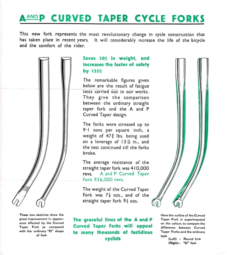 Accles & Pollock c.1932 Leaflet — The Curved Taper Cycle Fork and the Fatigue Test Behind It — page 2 of 2