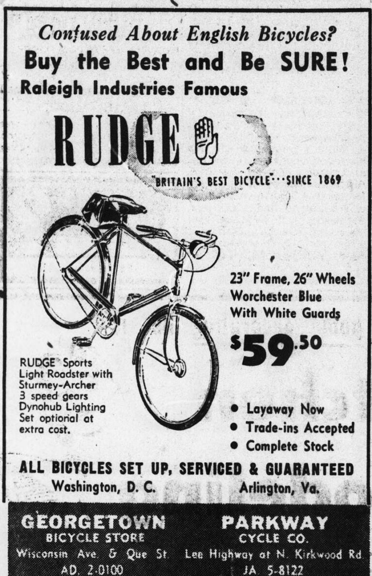 Rudge 1954 Advertisement — Confused About English Bicycles? The Rudge Sports with Sturmey-Archer Gears — page 1 of 1