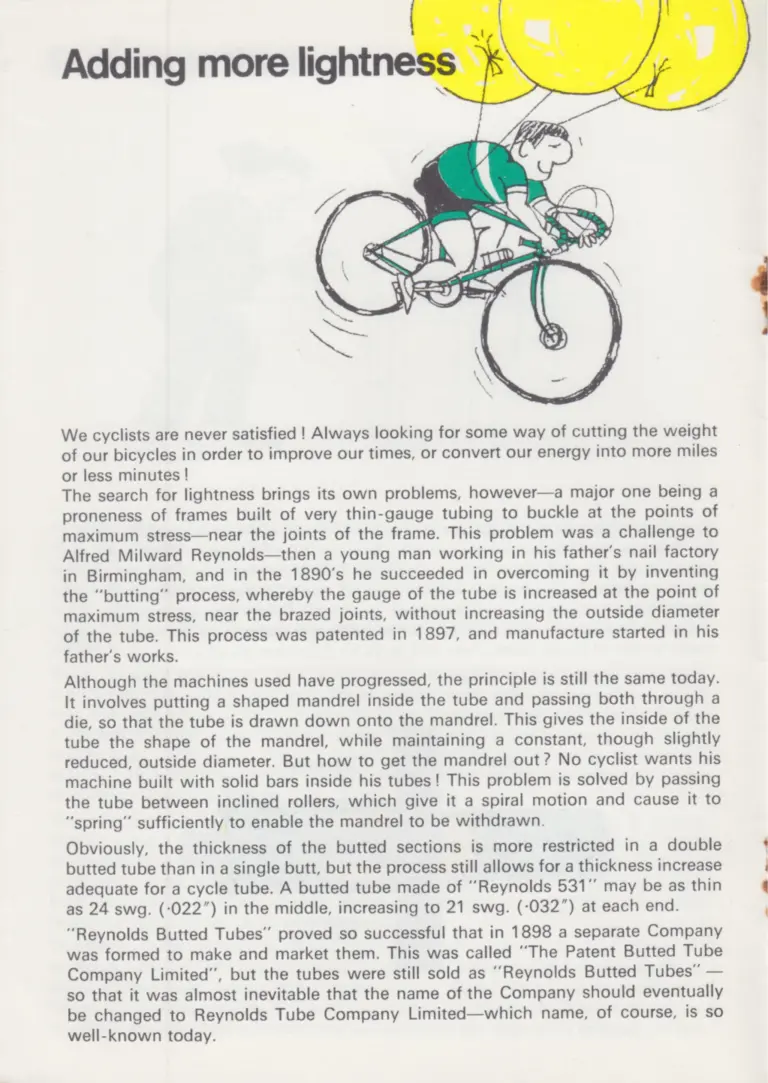 Reynolds 1972 Top Tubes Booklet — How a Tube Is Made and What the 531 Decals Guarantee — page 6 of 12