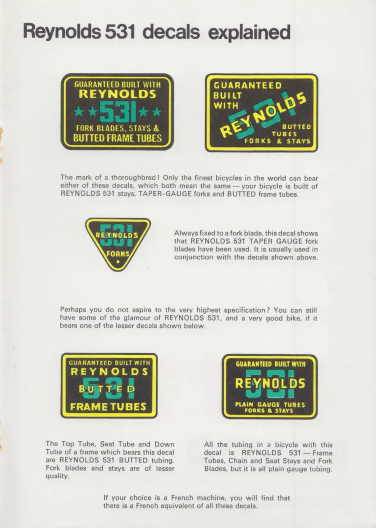 Reynolds 1972 Top Tubes Booklet — How a Tube Is Made and What the 531 Decals Guarantee — page 11 of 12