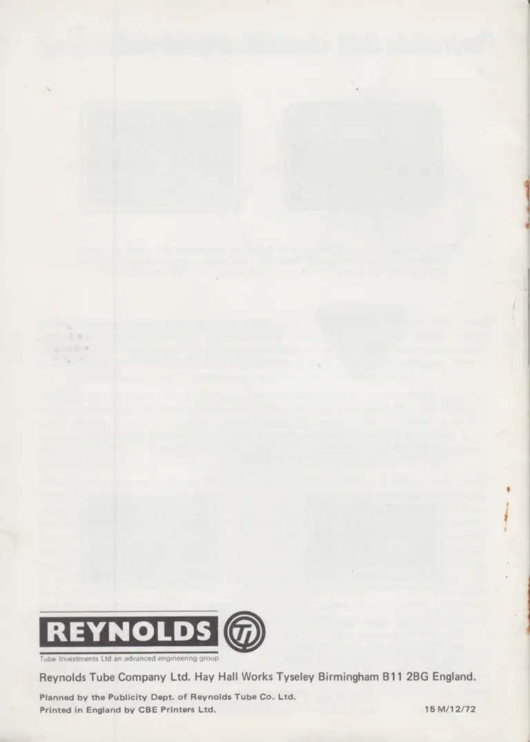 Reynolds 1972 Top Tubes Booklet — How a Tube Is Made and What the 531 Decals Guarantee — page 12 of 12