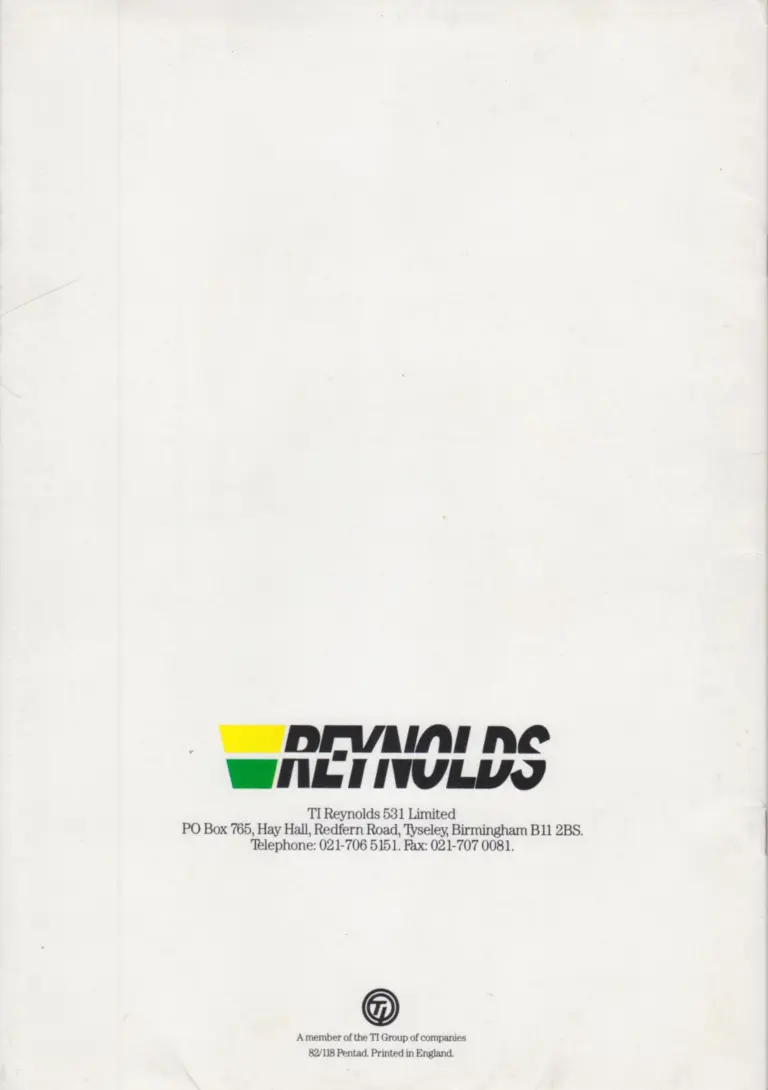 Reynolds 1988 Product Range — Every Tube Set by Part Number, With Brazing Temperatures — page 12 of 12