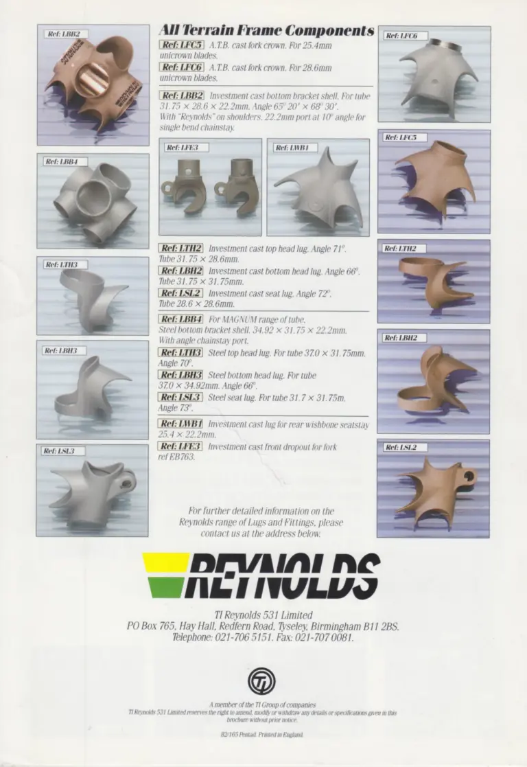 Reynolds c.1990 Lugs and Fittings — The All-Reynolds Frame, Part by Part — page 4 of 4