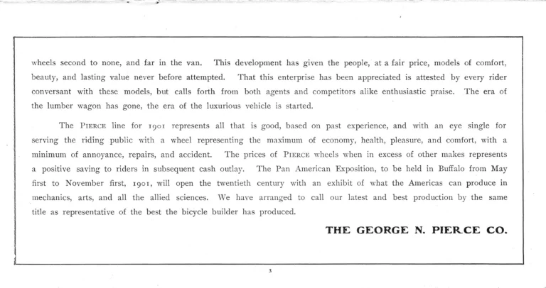 Pierce 1901 Catalog — The Eleventh Annual Catalogue, from the Regular Line to the Cushion Frame Chainless and the Pan-American Special — page 4 of 34