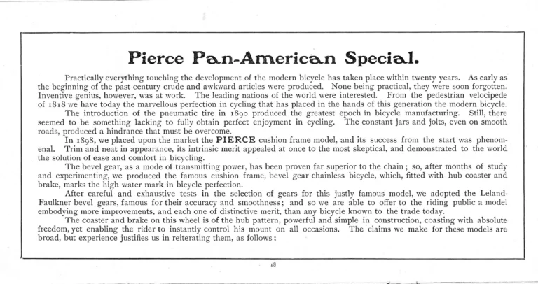 Pierce 1901 Catalog — The Eleventh Annual Catalogue, from the Regular Line to the Cushion Frame Chainless and the Pan-American Special — page 19 of 34