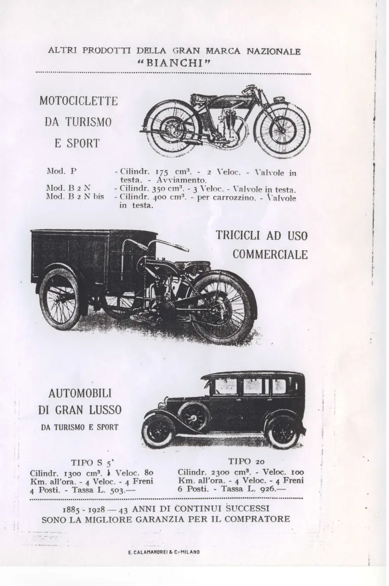 Bianchi 1928 Catalog — Biciclette: Touring, Racing and Children's Bicycles, with Bianchi Motorcycles and Cars — page 14 of 15