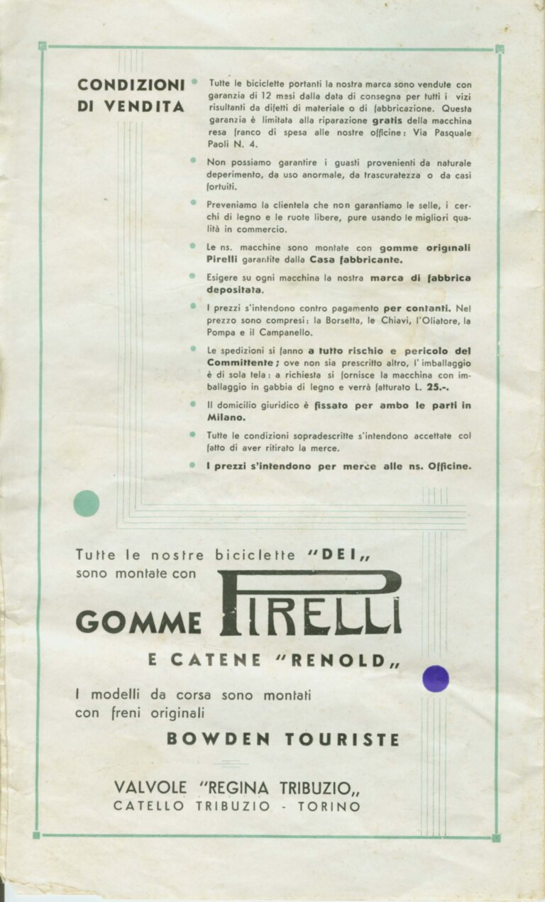 Umberto Dei 1934 Catalog — From the Marca Oro to the Milano-Sanremo and Extra Pista, with the Motobici and the Dei Riders of 1933 — page 15 of 16