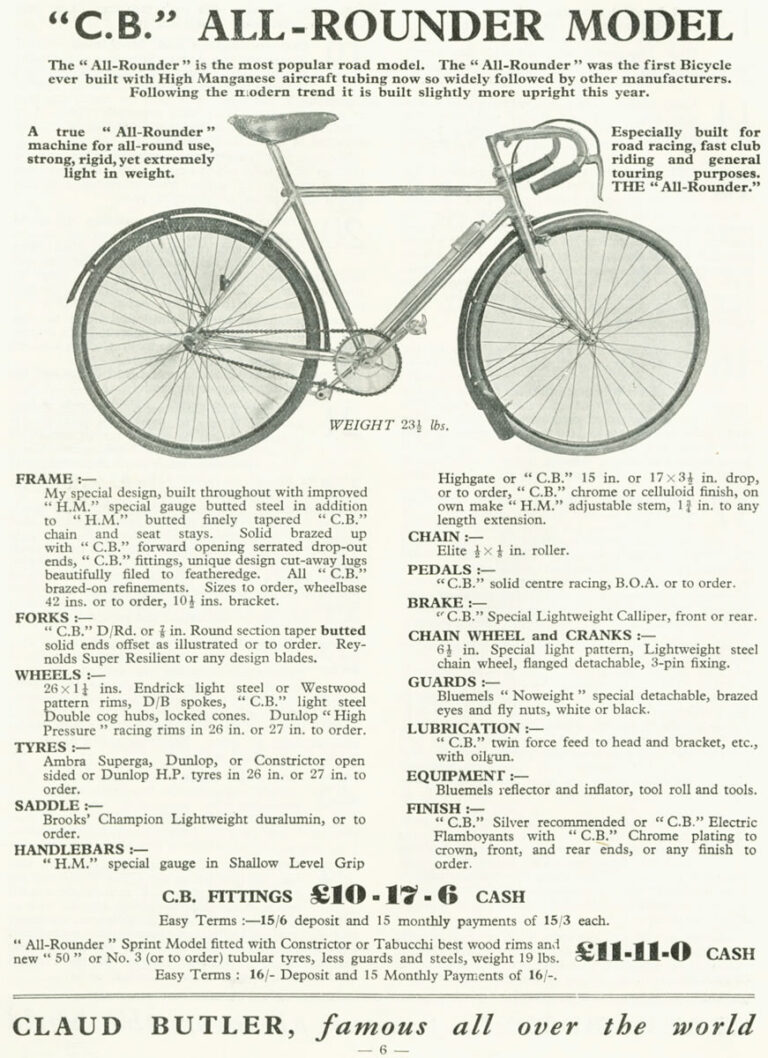 Claud Butler 1936 Catalog — Lightweight Cycles and Tandems, from the All-Rounder to the Record Olympic — page 6 of 28