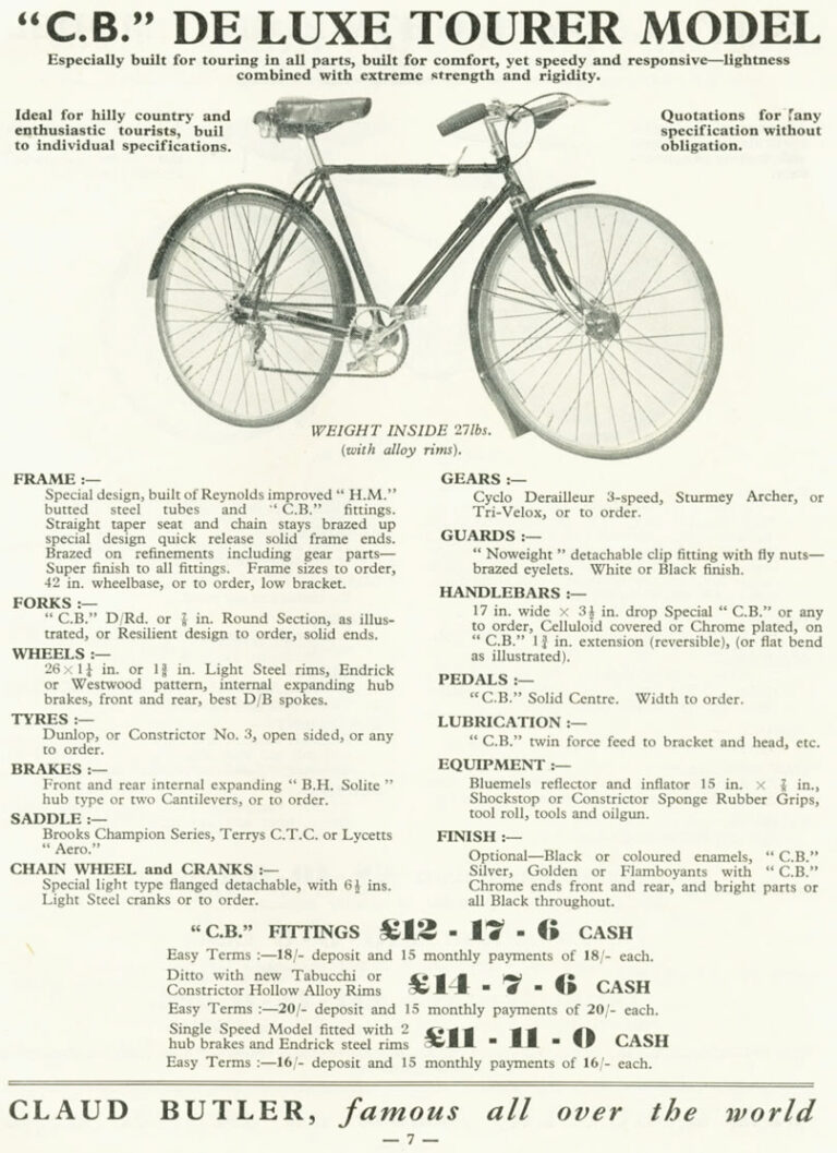 Claud Butler 1936 Catalog — Lightweight Cycles and Tandems, from the All-Rounder to the Record Olympic — page 7 of 28