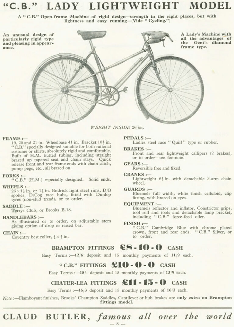 Claud Butler 1936 Catalog — Lightweight Cycles and Tandems, from the All-Rounder to the Record Olympic — page 8 of 28