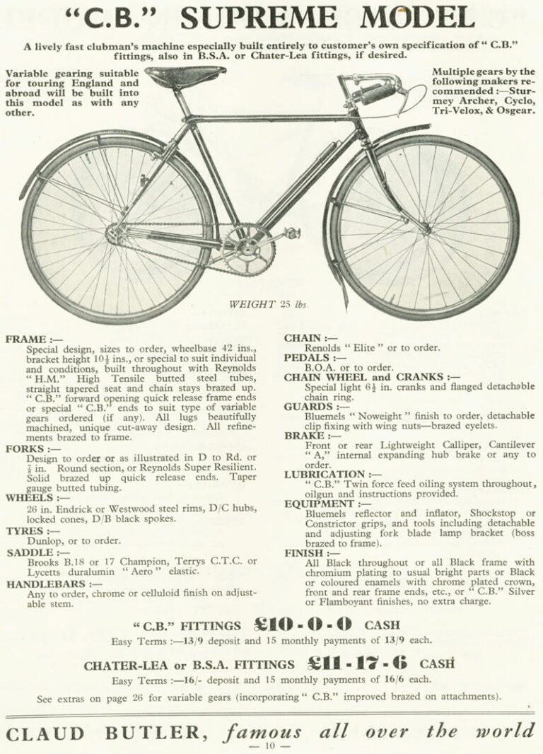Claud Butler 1936 Catalog — Lightweight Cycles and Tandems, from the All-Rounder to the Record Olympic — page 10 of 28
