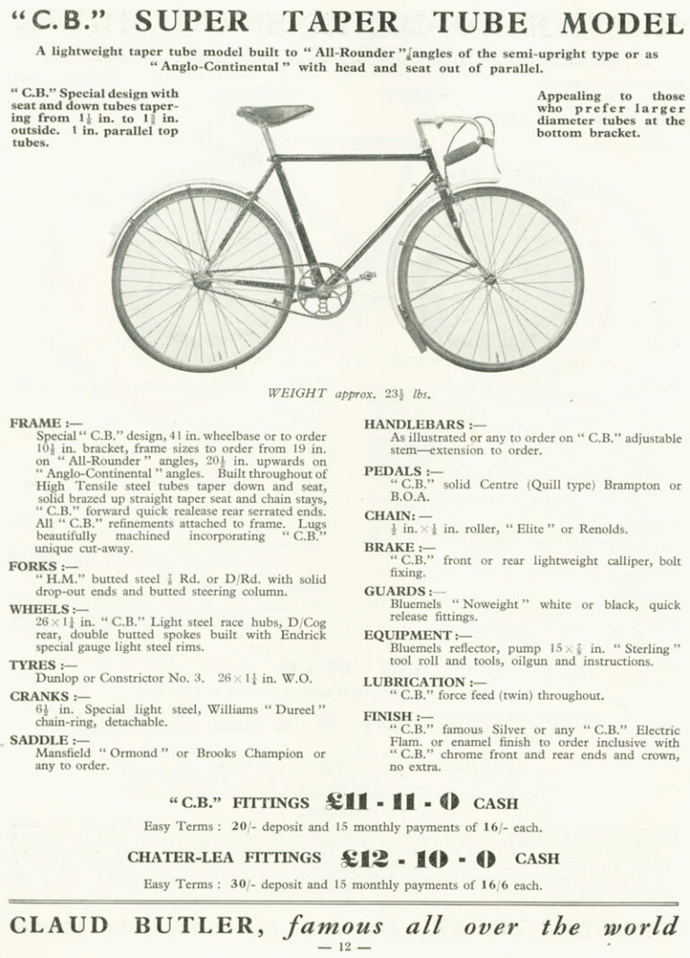 Claud Butler 1936 Catalog — Lightweight Cycles and Tandems, from the All-Rounder to the Record Olympic — page 12 of 28