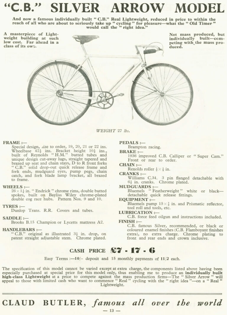 Claud Butler 1936 Catalog — Lightweight Cycles and Tandems, from the All-Rounder to the Record Olympic — page 13 of 28