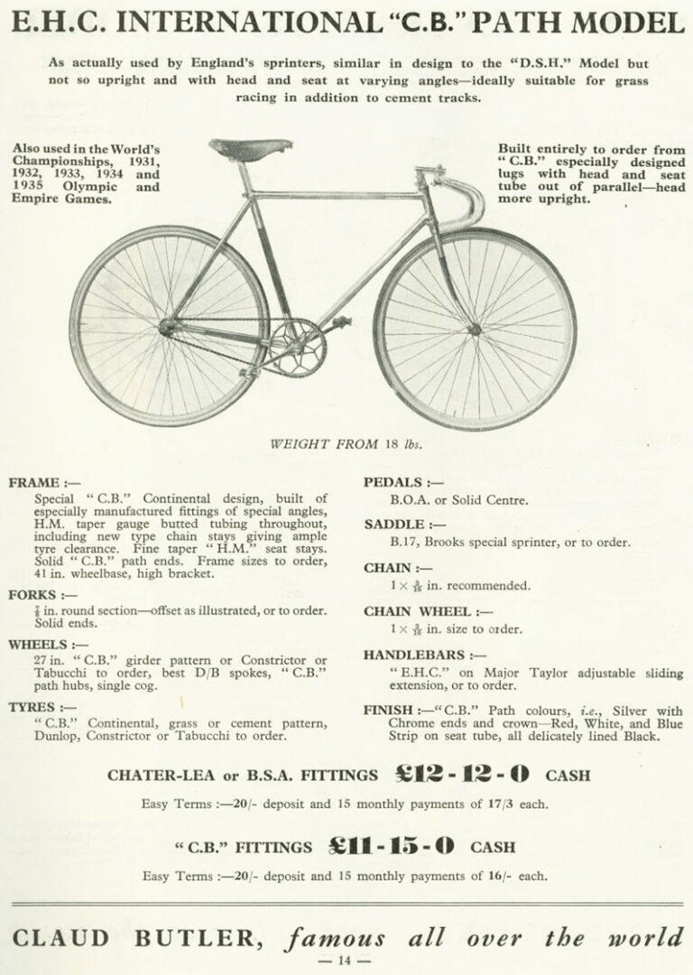 Claud Butler 1936 Catalog — Lightweight Cycles and Tandems, from the All-Rounder to the Record Olympic — page 14 of 28