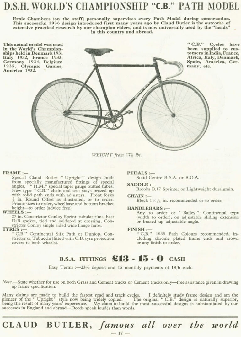 Claud Butler 1936 Catalog — Lightweight Cycles and Tandems, from the All-Rounder to the Record Olympic — page 17 of 28
