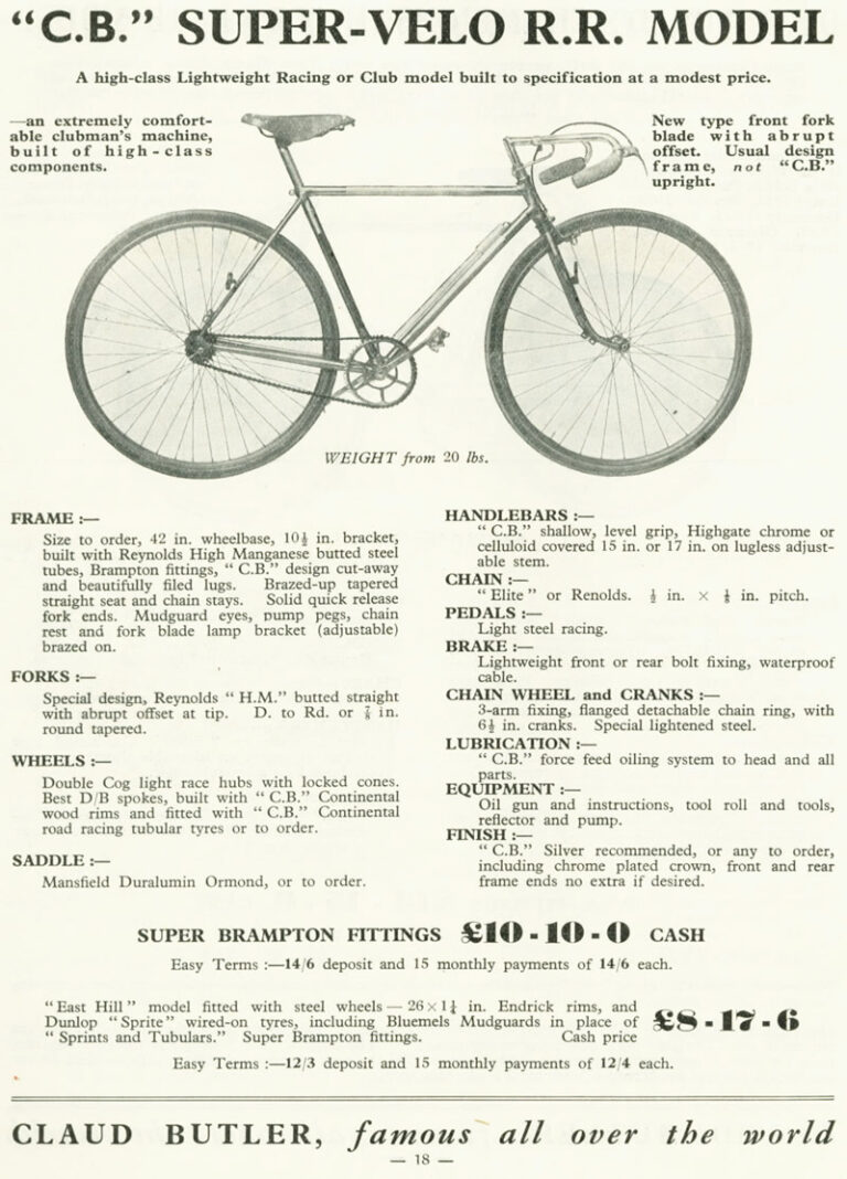 Claud Butler 1936 Catalog — Lightweight Cycles and Tandems, from the All-Rounder to the Record Olympic — page 18 of 28