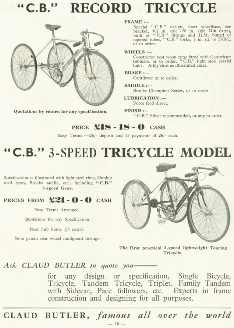 Claud Butler 1936 Catalog — Lightweight Cycles and Tandems, from the All-Rounder to the Record Olympic — page 19 of 28