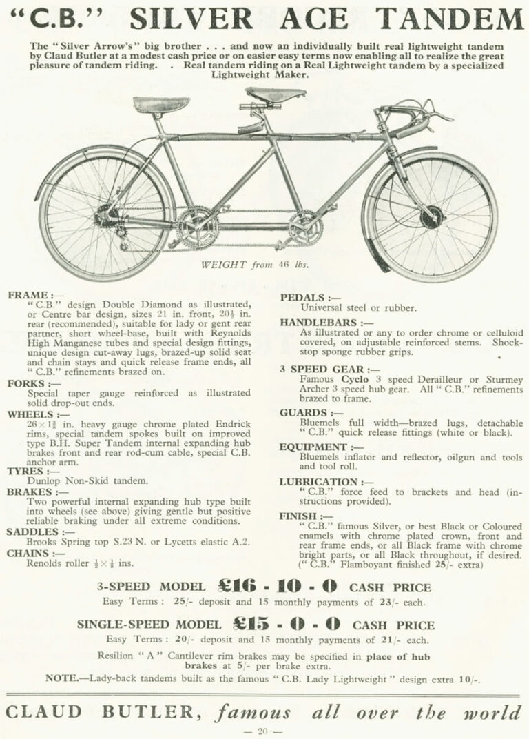 Claud Butler 1936 Catalog — Lightweight Cycles and Tandems, from the All-Rounder to the Record Olympic — page 20 of 28