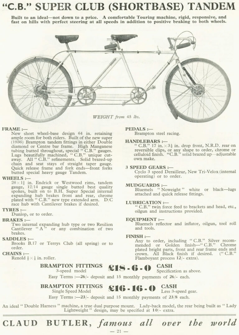 Claud Butler 1936 Catalog — Lightweight Cycles and Tandems, from the All-Rounder to the Record Olympic — page 21 of 28