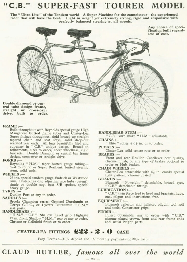 Claud Butler 1936 Catalog — Lightweight Cycles and Tandems, from the All-Rounder to the Record Olympic — page 23 of 28