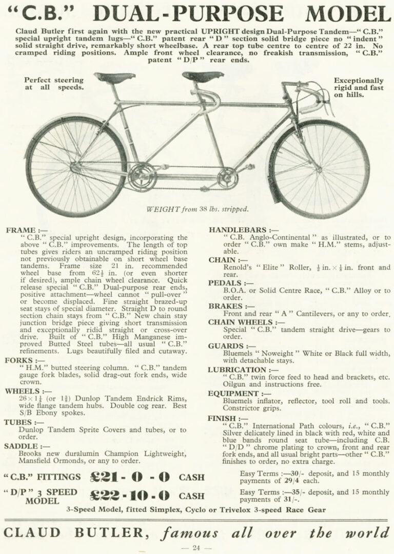 Claud Butler 1936 Catalog — Lightweight Cycles and Tandems, from the All-Rounder to the Record Olympic — page 24 of 28