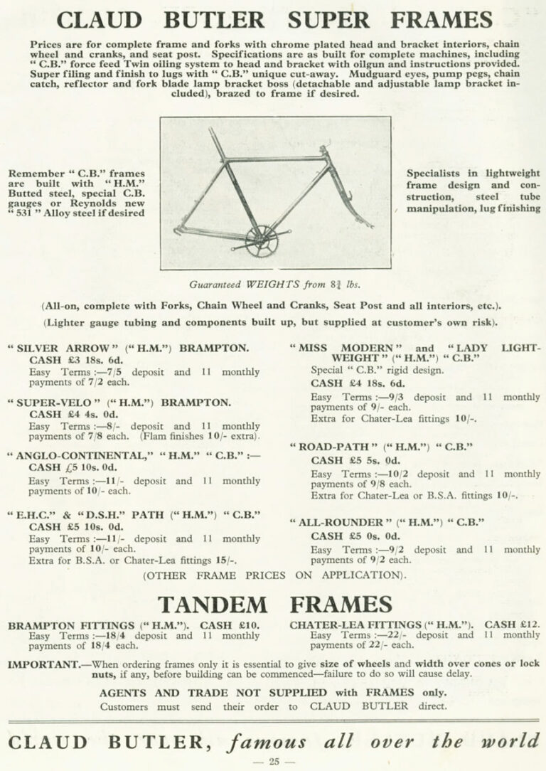 Claud Butler 1936 Catalog — Lightweight Cycles and Tandems, from the All-Rounder to the Record Olympic — page 25 of 28