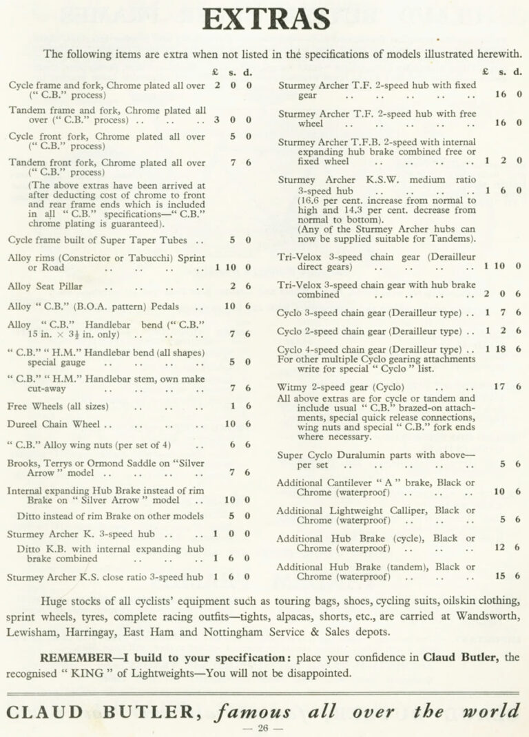 Claud Butler 1936 Catalog — Lightweight Cycles and Tandems, from the All-Rounder to the Record Olympic — page 26 of 28