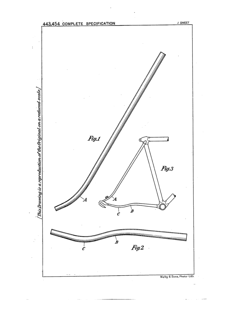 Hetchins Patent No. 443,454 — Curved Seat and Chain Stays, the Vibrant Rear Triangle (Applied 1934, Accepted 1936) — page 2 of 3
