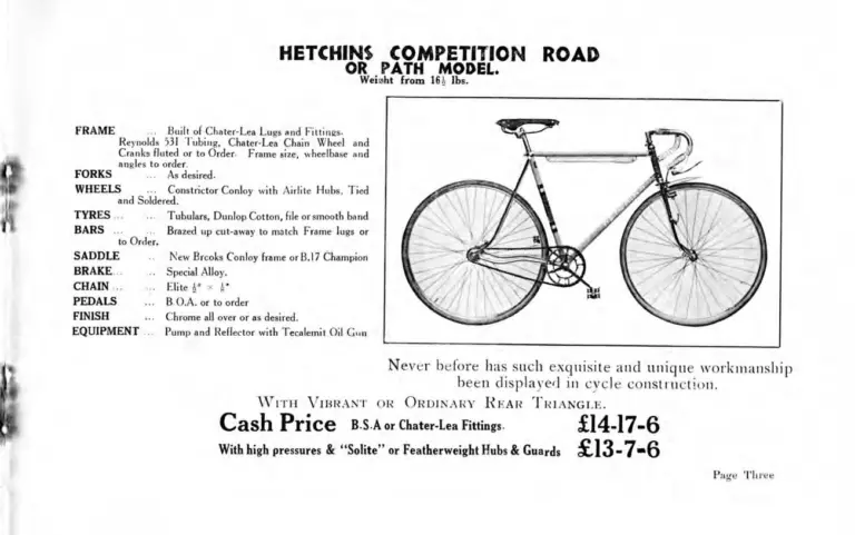 Hetchins 1938 Catalog — Brilliant, Anglo Continental, Tour de France and Toni Merkens Models and the Short Wheel-Base Tandem, with Two Letters — page 5 of 23